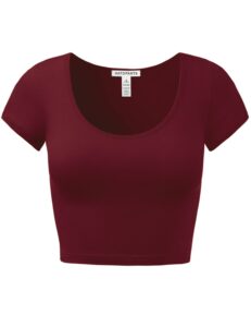 women's cotton basic scoop neck crop tops short sleeve tops darkburgundy m