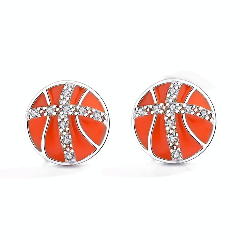 Men's Basketball Earrings - Basketball Stud Earrings for Women - Sports 925 Basketball Jewelry (Basketball)