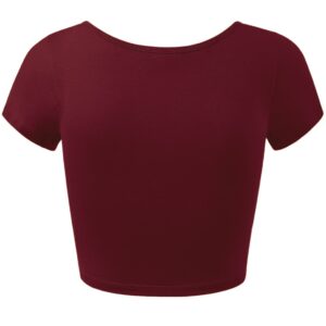 Women's Cotton Basic Scoop Neck Crop Tops Short Sleeve Tops DARKBURGUNDY M