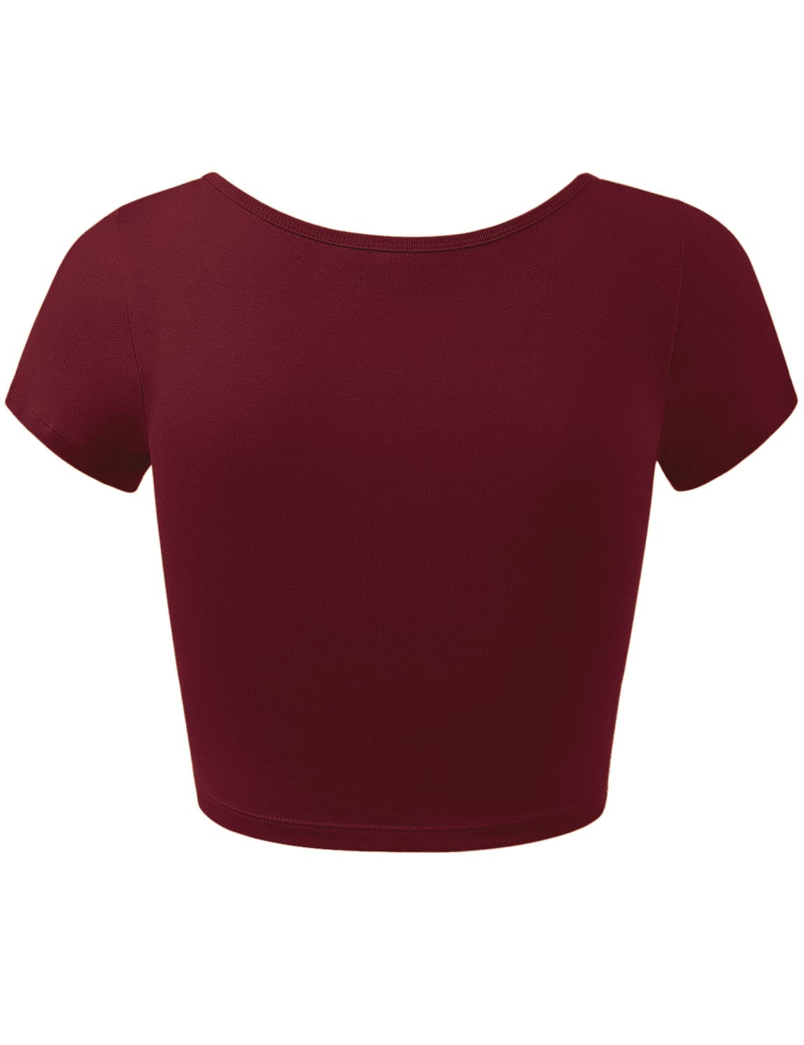 Women's Cotton Basic Scoop Neck Crop Tops Short Sleeve Tops DARKBURGUNDY M