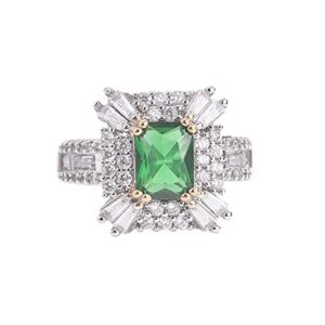 Koguxuix 925 Sterling Silver Emerald Ring Perfect Square Princess Cut Green Gem Cubic Zirconia Anniversary Promise Ring CZ Crystal Eternity Engagement Wedding Band Ring (8)