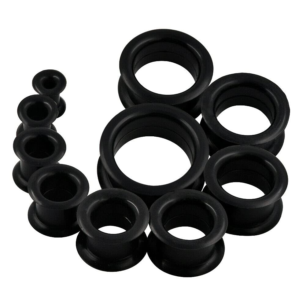 Pair 1-3/16" (30MM) BLACK SILICONE EYELET TUNNELS Double Flare Gauges Thin Soft Flexible Flesh Plugs (2pcs)