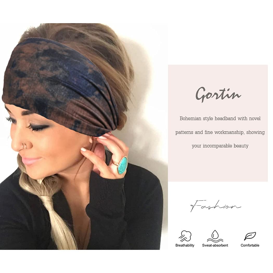 GORTIN 3 Pack Boho Wide Headbands African Turban Head Bands Leopard Stretch Knotted Head Wraps Floral Elastic Yaga Hair Bands Sweatbands Fashion Hair Accessory for Black Women and Girls