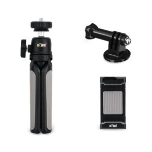 Extendable Mini Tripod for Phone Camera with Phone Clip Tabletop Tripod Mount for GoPro iPhone Webcam DSLR Camera Phone Camcorder for Video Recording, Vlogging