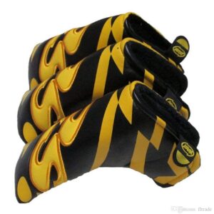 DBYAN Golf Club Blade Putter Cover Headcover with PU Leather Velcro Closure,Yes Printed Patterned for Blades Putters Scotty Cameron Ping Ansor,Black & Yellow