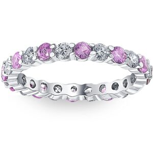 1 cttw pink sapphire & diamond wedding eternity ring 10k white gold - size 8