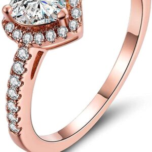 MDFUN Luxurious 18k Gold Plated Cubic Zirconia Wedding Engagement Rings Eternity Bridal Band Halo Rings (A-rose gold plated, 7.5)