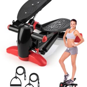 Stair Steppers for Exercise, Mini Stepper with Resistance Bands Portable Stair Climber Fitness Step Machine with LCD Monitor for Home Gym Office Workout Exercise Equipment, Red