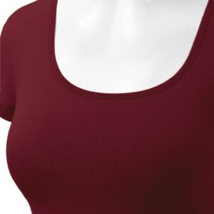 Women's Cotton Basic Scoop Neck Crop Tops Short Sleeve Tops DARKBURGUNDY M