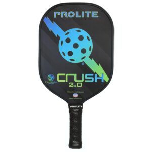 prolite crush powerspin 2.0 pickleball paddle - reactive fiberglass with uv protection graphics and a 14 mm polycore - made in the usa since 1984 - color design: high tide