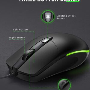 KKUOD Wired Mouse with Ergonomic Design Reduces Hand Fatigue Muscle Strain, Silent USB Computer Mouse, 1600 DPI Office and Home Mice (Black, Wired)