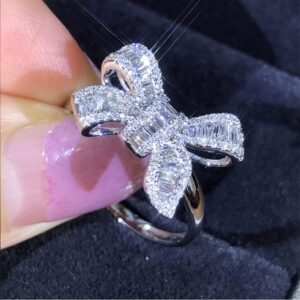 koguxuix 18k platinum plated sterling silver shiny cubic zirconia crystal bow-knot engagement wedding ring (9)