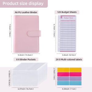 Budget Binder Cash Envelopes for Budgeting Money Organizer for Cash Money Envelopes for Cash Leather A6 Budget Binder with Zipper envelopes (Pink)