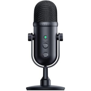 razer seiren v2 pro usb microphone for streaming, gaming, recording, podcasting on pc, twitch, youtube: high pass filter - mic monitoring and gain control - built-in shock absorber and mic windsock