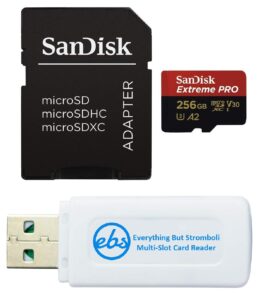 sandisk 256gb extreme pro micro sd memory card for gopro hero 10 black camera hero10 uhs-1 u3 / v30 a2 4k class 10 (sdsqxcz-256g-gn6ma) bundle with 1 everything but stromboli sdxc & micro card reader