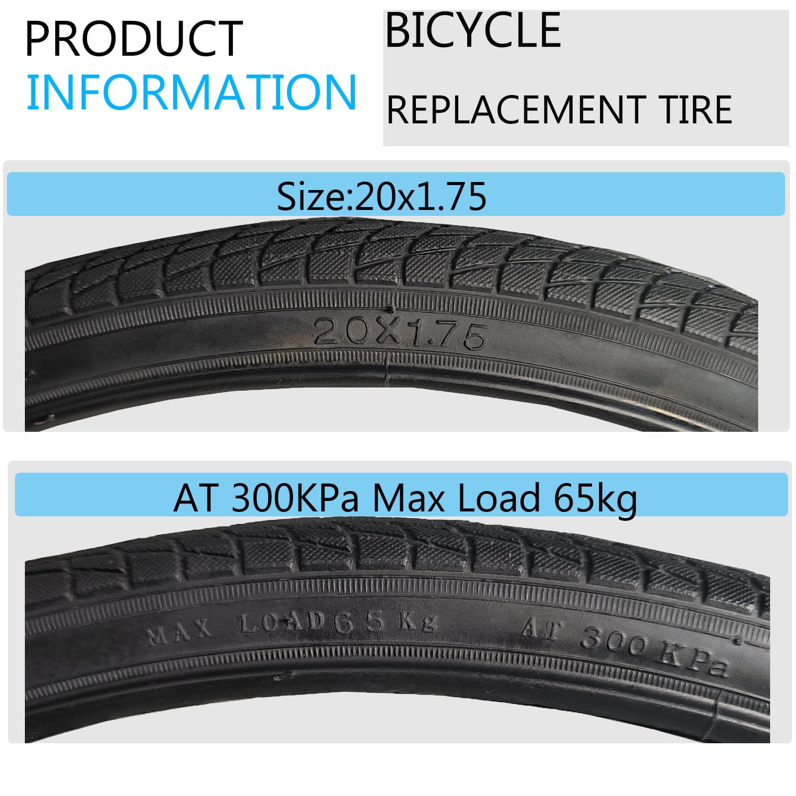 BAIBIKING Bicycle Replacement Tires- BMX Floding Bike Mountain Bike Tires,Road Bike Tires 12/14/16/18/20/22/24/26 X 1.75 Inches (20x1.75)