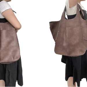 Qunsia Oversized Soft Leather Shoulder Bag Foldable Hobo Bag Weekend Travel Tote (Coffee)