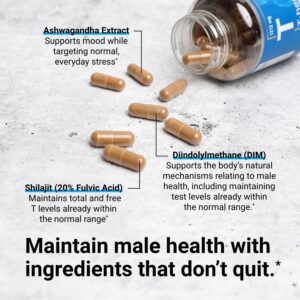 Essential Elements Male Health Supplement - Muscle Support & T-Health with DIM, Ashwagandha, Shilajit, More | T-Hero 60 Vegan Capsules (2-Pack)