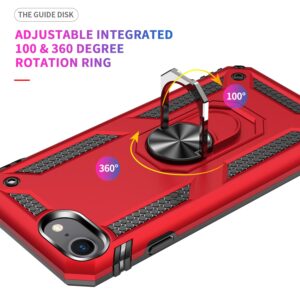 SunStory for iPhone SE 2022 Case, iPhone SE 2020/8/7 Case with HD Screen Protector & Magnetic Ring Kickstand,[Military Grade] Cover for iPhone SE 2022/SE 2020/8 /7 Phone (Red)