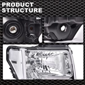 CNNELL Headlights Compatible with 2009 2010 2011 2012 2013 2014 Ford F150 Replacement Headlamps Pair Left+Right Not fit LED style,Only fit w/o LED style(Clear lens Chrome Housing Clear Reflector)