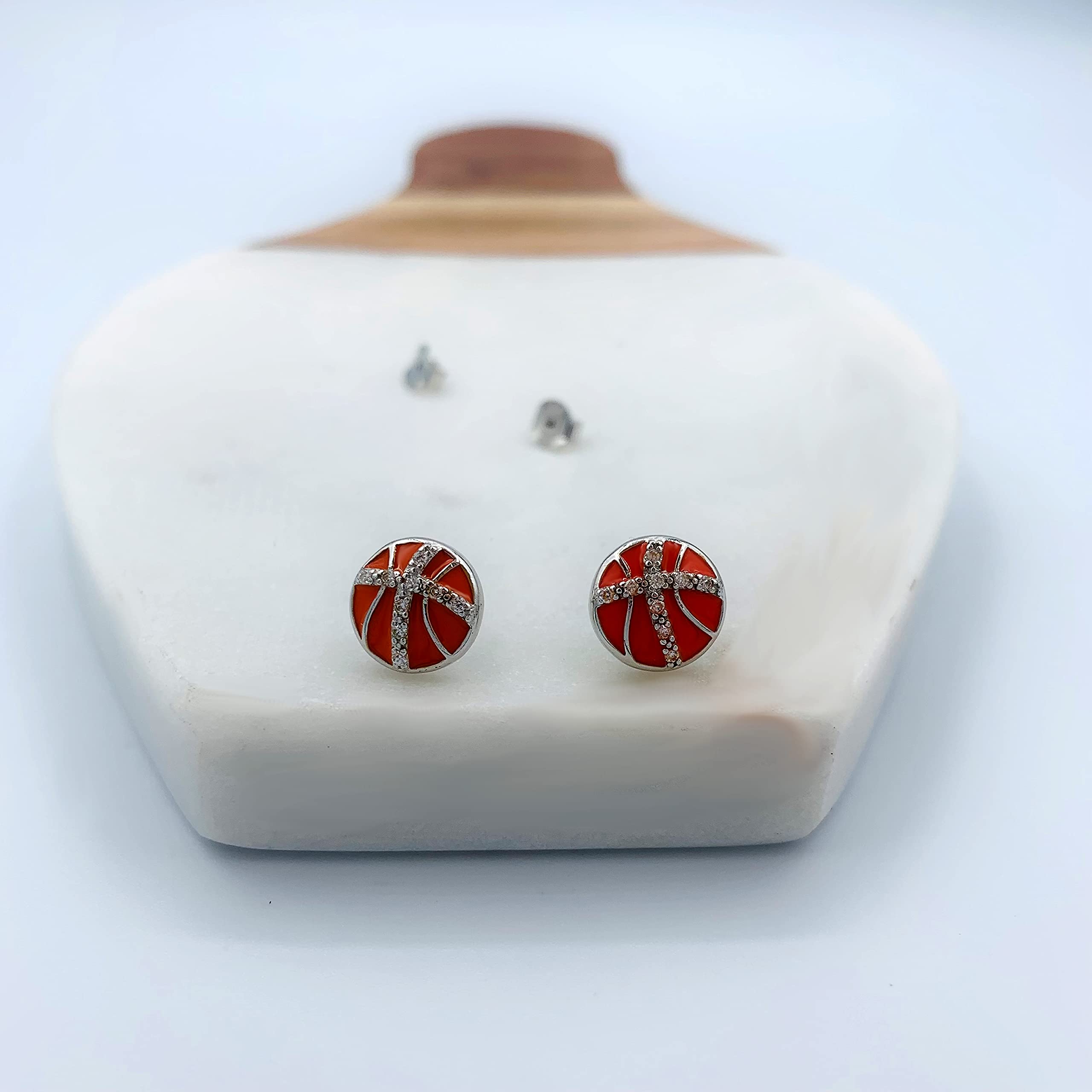 Men's Basketball Earrings - Basketball Stud Earrings for Women - Sports 925 Basketball Jewelry (Basketball)