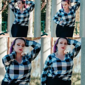 CARCOS Womens Plus Size Tops Checkered Long Sleeve Shirts V Neck Pullover Tunics Casual Black White Sweatshirts 5XL 26W 28W