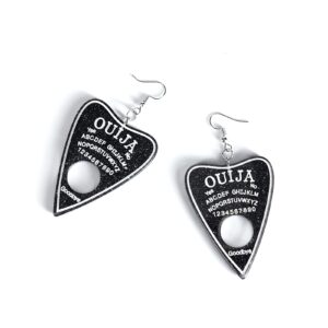 Women Earrings Ouija Board Planchette Earrings Flatback Black Glitter Resin Dangle Charms Fashion Goth Drop Earrings For Women Jewelry French Ear Hooks Gift 1Pair(Black)