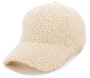 ycmi lamb-wool baseball hats for women winter-warm baseball cap adjustable (beige, m -l)