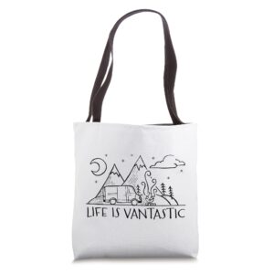 life is vantastic, minimalistic camper van life tote bag