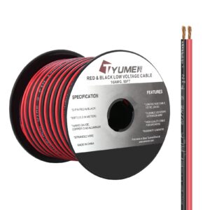 tyumen 50ft 16/2 gauge red black cable hookup electrical wire led strips extension wire 12v/24v dc cable, 16awg flexible wire extension cord for led ribbon lamp tape lighting