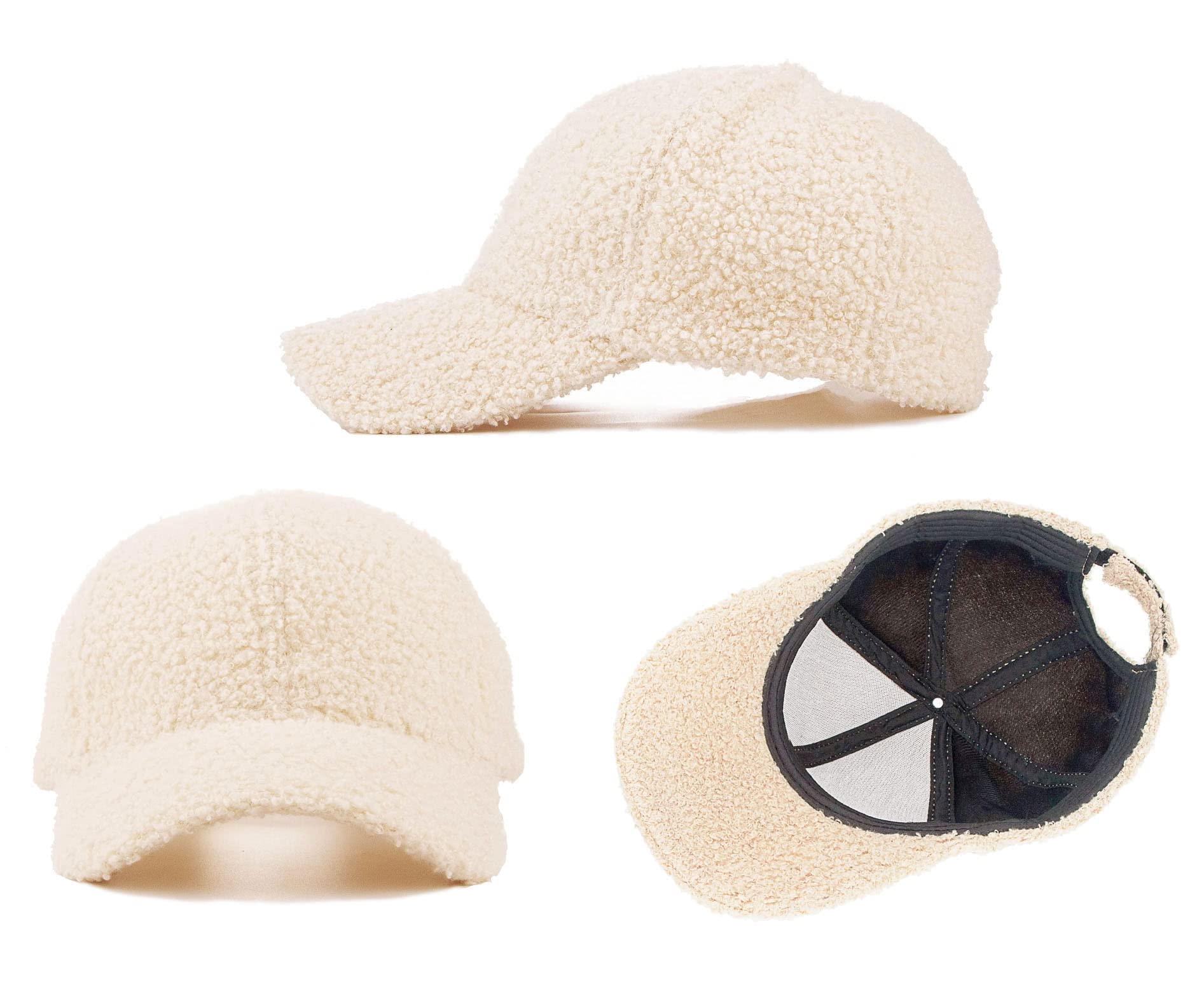 YCMI Lamb-Wool Baseball Hats for Women Winter-Warm Baseball Cap Adjustable (Beige, M -L)