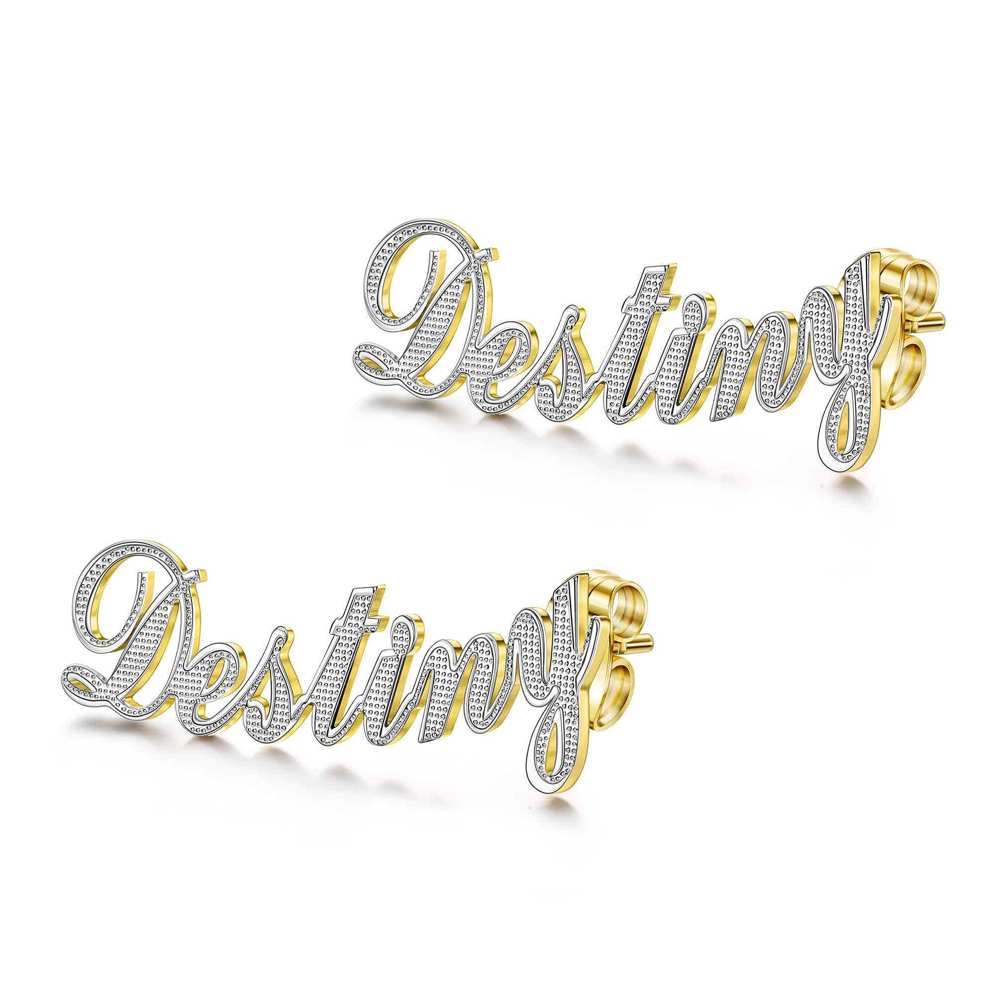 Jewenova 925 Sterling Silver Stud Earrings Personalized for Women Custom Name Earring Studs Customize Earrings Jewelry for Mother' Day Gold Customized Made Earrings for Women Jewelry