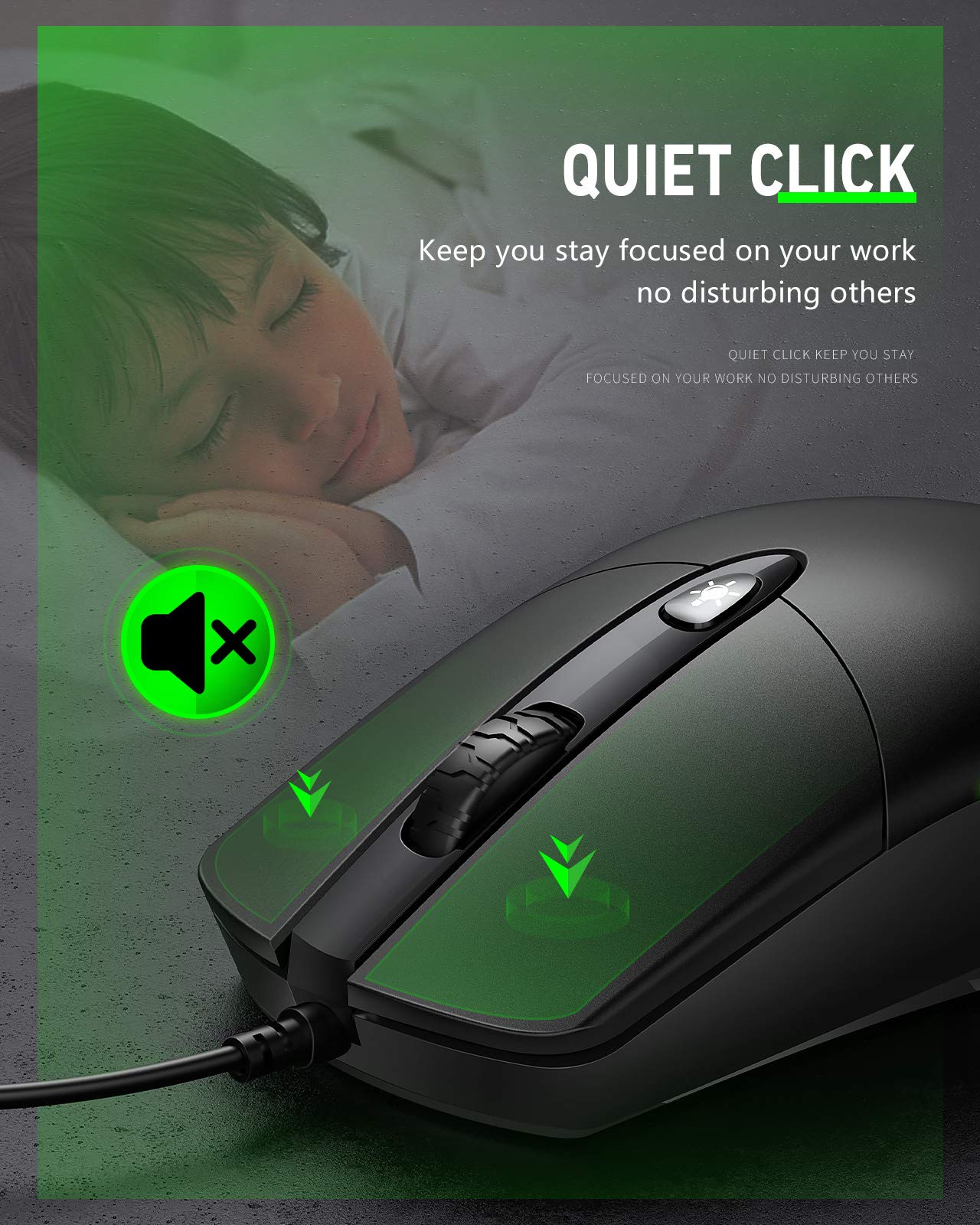 KKUOD Wired Mouse with Ergonomic Design Reduces Hand Fatigue Muscle Strain, Silent USB Computer Mouse, 1600 DPI Office and Home Mice (Black, Wired)