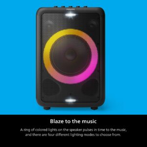 PHILIPS X3206 Bluetooth Party Speaker with Deep bass, Up to 14 Hours Battery, Party Lights and Karaoke Effects, Microphone and Guitar Input, Audio-in, USB Charging, Built-in Trolley, TAX3206