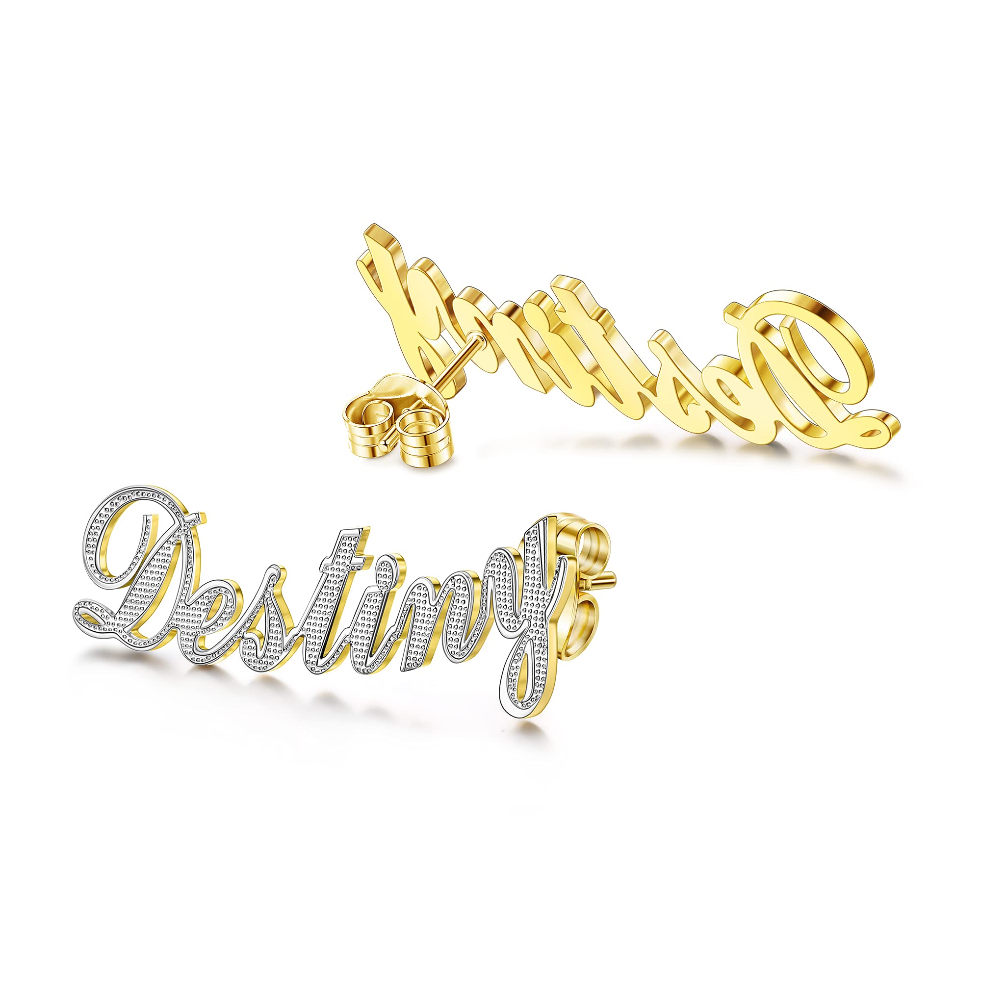 Jewenova 925 Sterling Silver Stud Earrings Personalized for Women Custom Name Earring Studs Customize Earrings Jewelry for Mother' Day Gold Customized Made Earrings for Women Jewelry