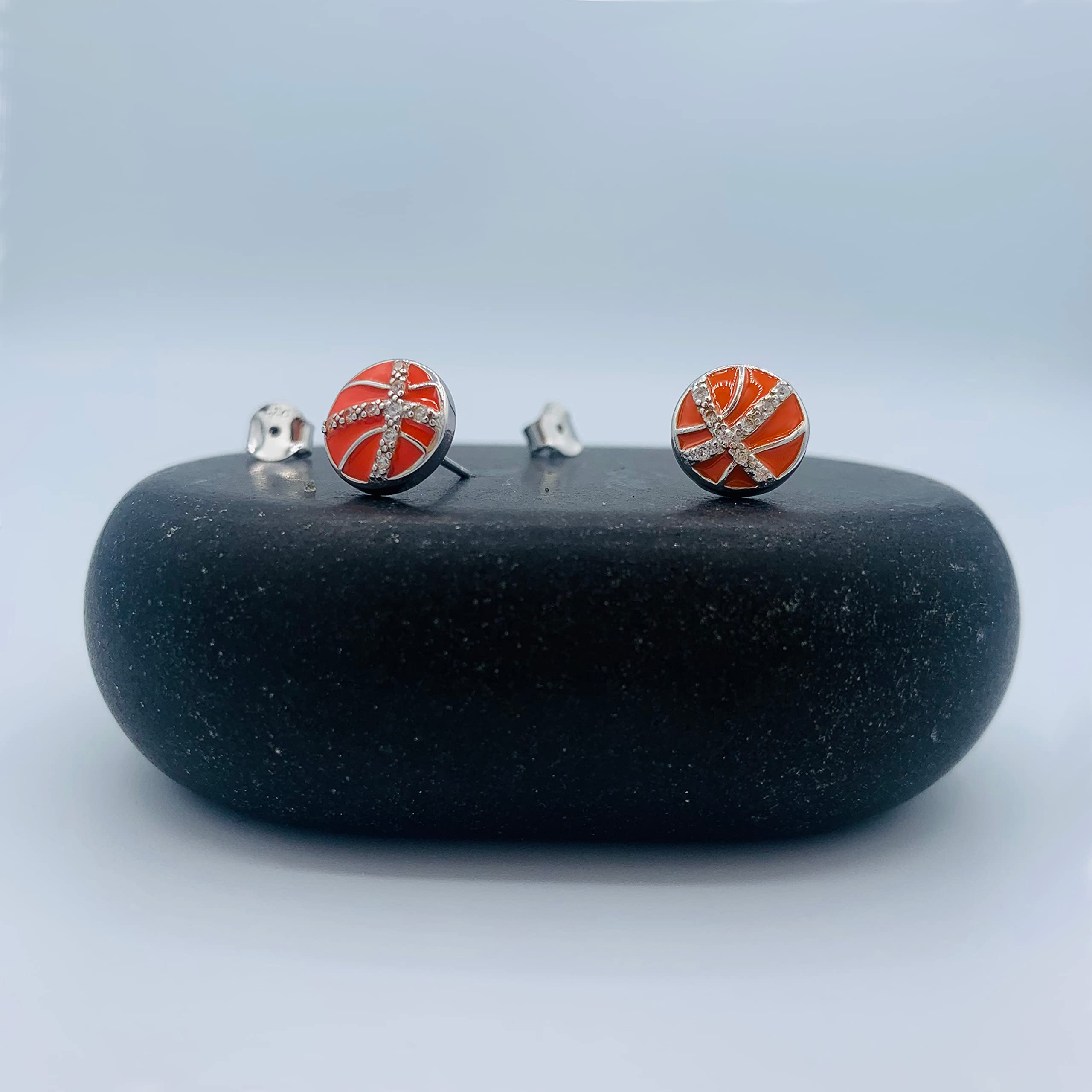 Men's Basketball Earrings - Basketball Stud Earrings for Women - Sports 925 Basketball Jewelry (Basketball)