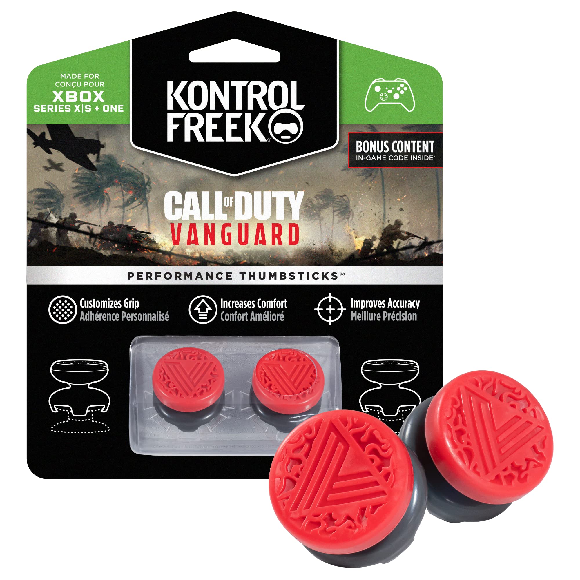 KontrolFreek Call of Duty: Vanguard Performance Thumbsticks for Xbox One and Xbox Series X | 2 High-Rise, Hybrid| Red/Black