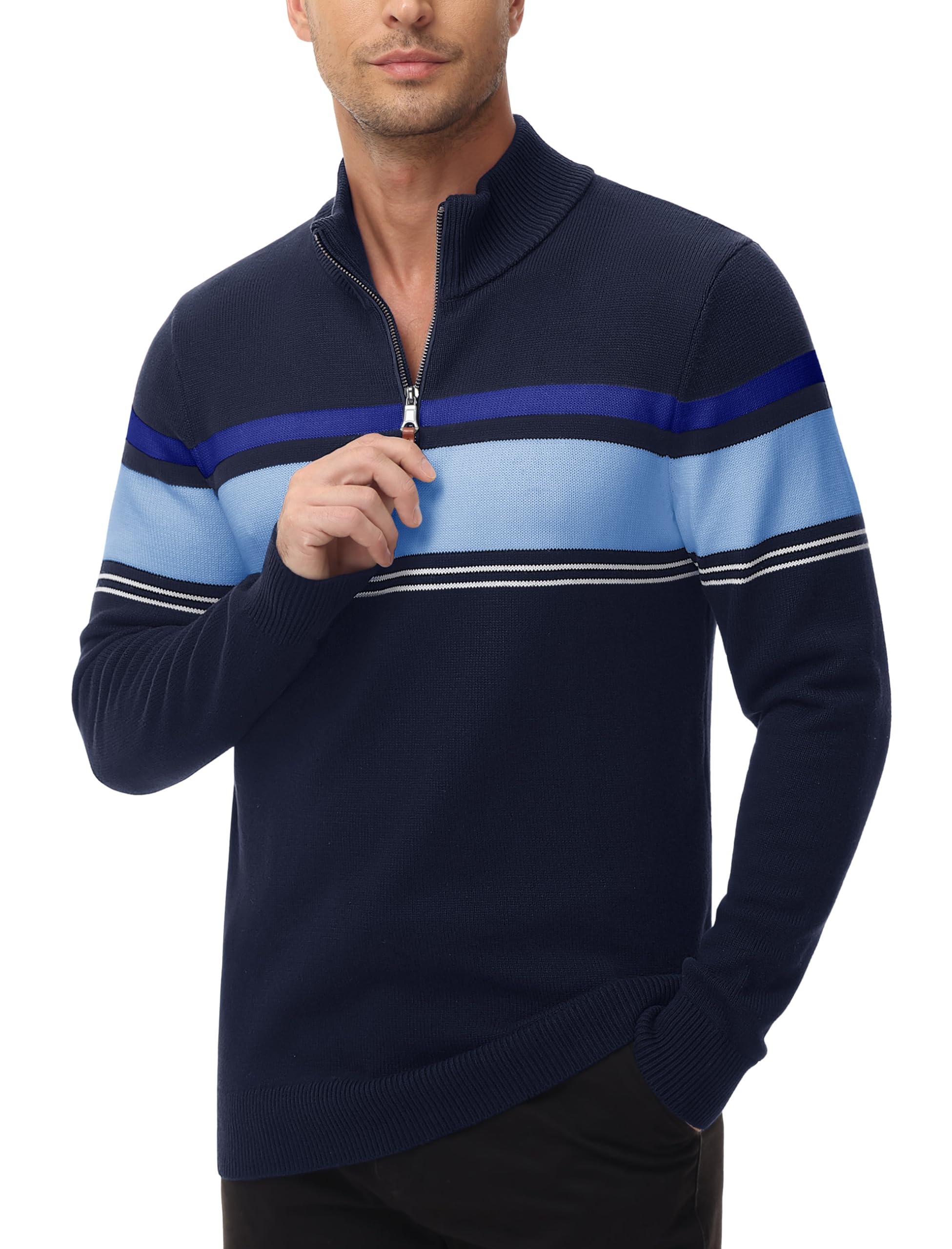 MAGCOMSEN Sweater for Man Mens Sweaters Mens Zip Sweater Turtleneck Men Sweater for Man Sweatshirts for Men Pullover Mens Golf Pullover Men Striped Sweater