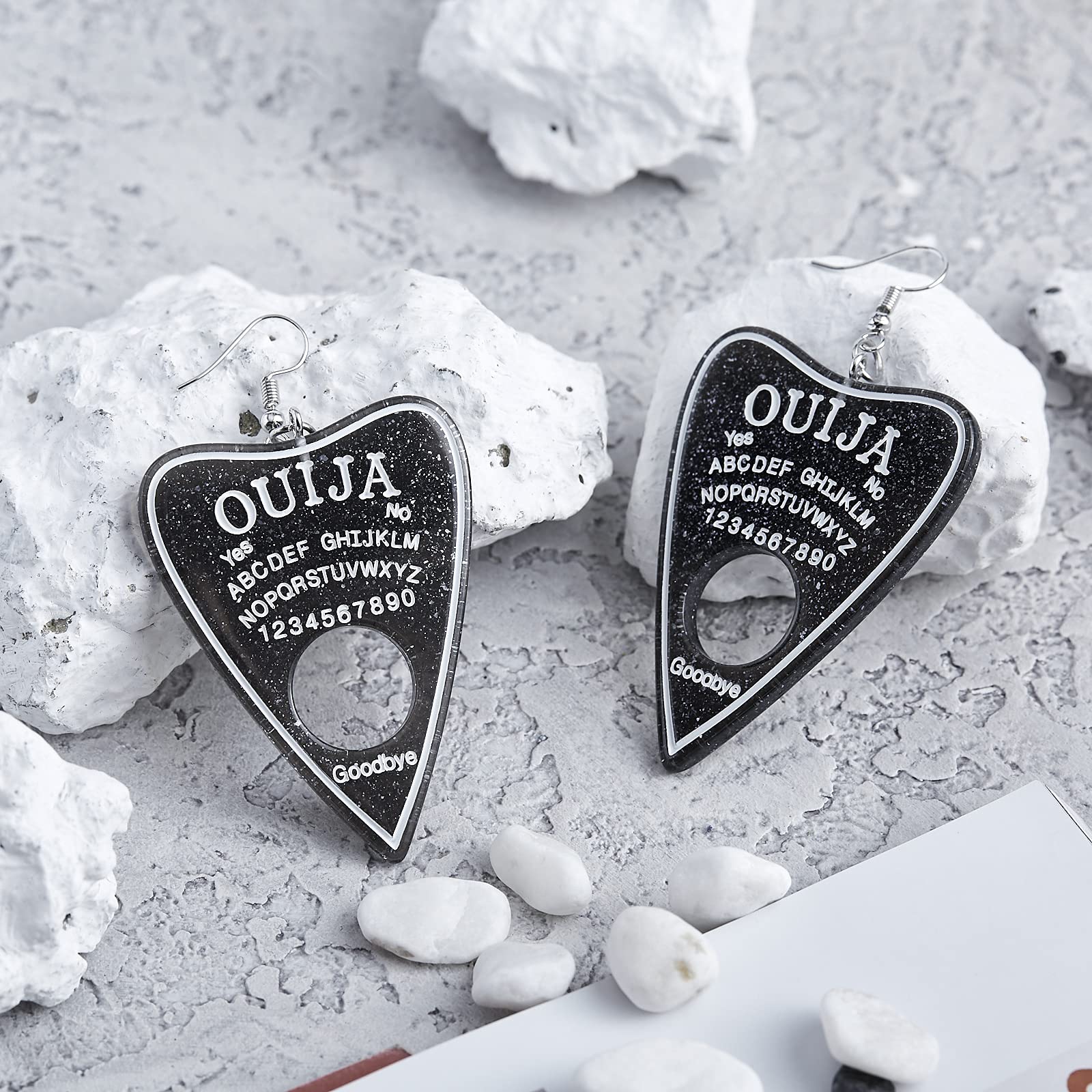 Women Earrings Ouija Board Planchette Earrings Flatback Black Glitter Resin Dangle Charms Fashion Goth Drop Earrings For Women Jewelry French Ear Hooks Gift 1Pair(Black)