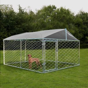 MAGIC UNION Outside Dog Kennels Playpen for Dogs Outdoor Dog Fence with Water-Roof Cover for Backyard Dog Run House (Silver)