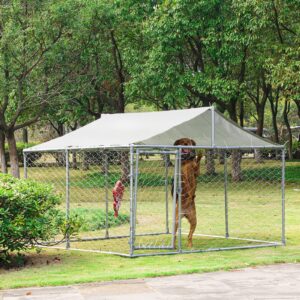 MAGIC UNION Outside Dog Kennels Playpen for Dogs Outdoor Dog Fence with Water-Roof Cover for Backyard Dog Run House (Silver)