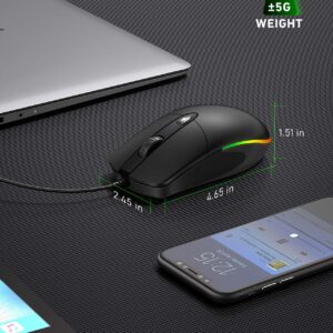 KKUOD Wired Mouse with Ergonomic Design Reduces Hand Fatigue Muscle Strain, Silent USB Computer Mouse, 1600 DPI Office and Home Mice (Black, Wired)