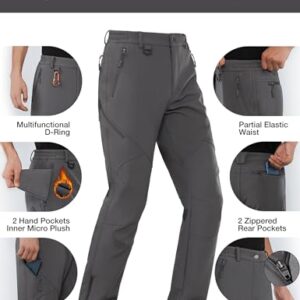 Stlight Mens Snow Ski Water Repellent Softshell Pants for Winter Hiking Fleece Lined Bottom Leg Zipper with 6 Zip Pockets(Grey 34W/30L)