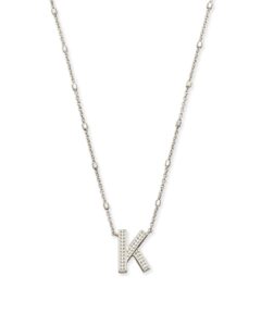 kendra scott letter k pendant necklace for women, fashion jewelry, rhodium-plated brass, rhodium metal, letter k