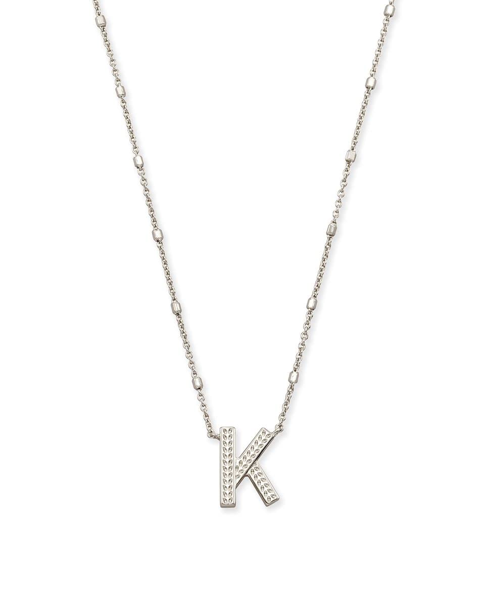 Kendra Scott Letter K Pendant Necklace for Women, Fashion Jewelry, Rhodium-Plated Brass, Rhodium Metal, Letter K