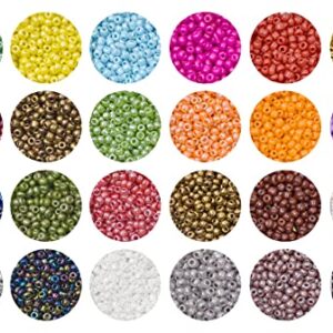 Bead Bracelet Kit - DIY Jewelry Making with Multi-Colored Glass Beads (24 Colors, 200 Pieces Each) and String in Classic Container