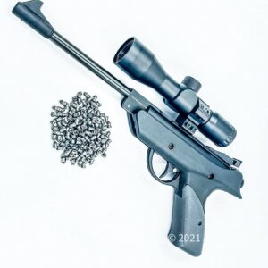 5.5mm .22 Caliber Pistol Air Pellet Gun + 200 Pack Pellets and Tactical Scope Safety Lock 350-450FPS Break Barrel