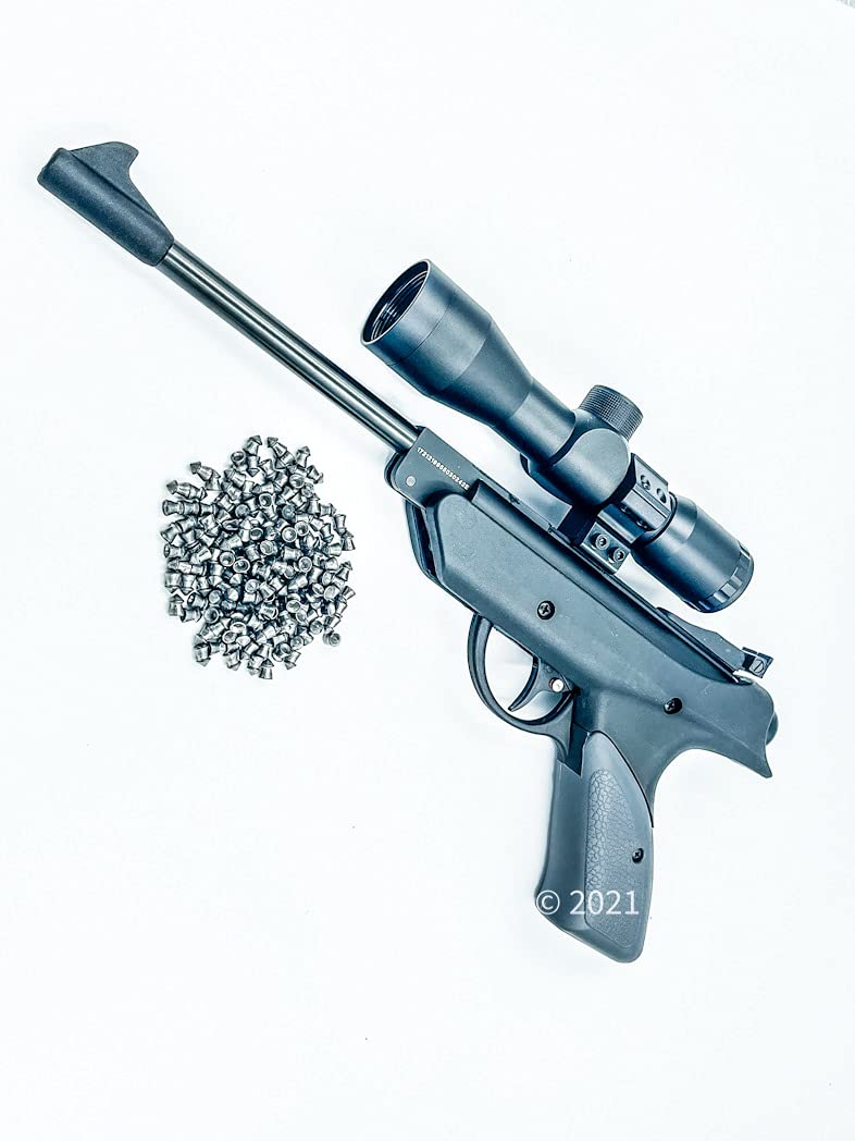 5.5mm .22 Caliber Pistol Air Pellet Gun + 200 Pack Pellets and Tactical Scope Safety Lock 350-450FPS Break Barrel