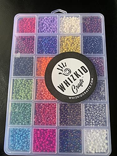 Bead Bracelet Kit - DIY Jewelry Making with Multi-Colored Glass Beads (24 Colors, 200 Pieces Each) and String in Classic Container