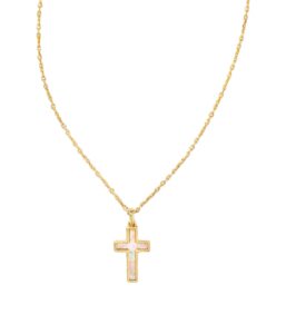 kendra scott cross pendant necklace for women, fashion jewelry, gold-plated, white opal